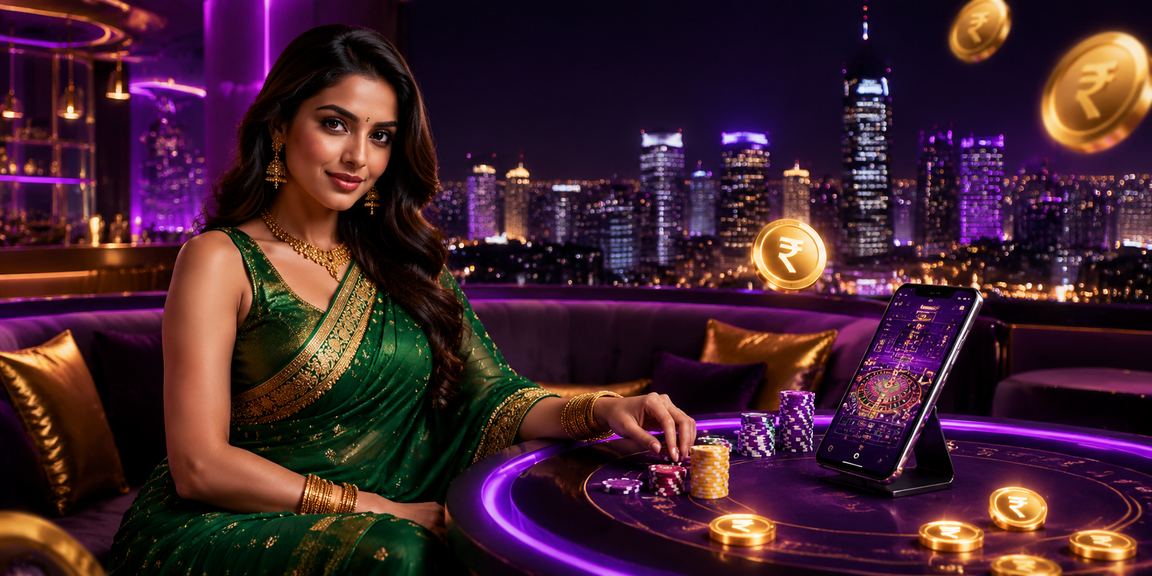 Indian woman in saree enjoying responsible casino gaming