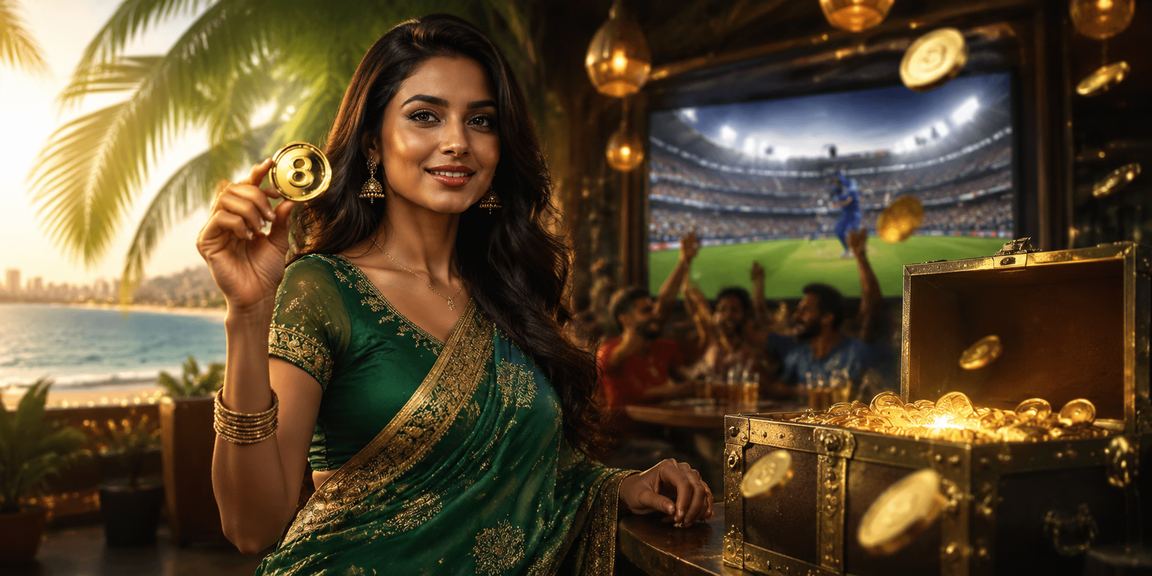 Indian woman playing cricket betting on mobile with festive attire