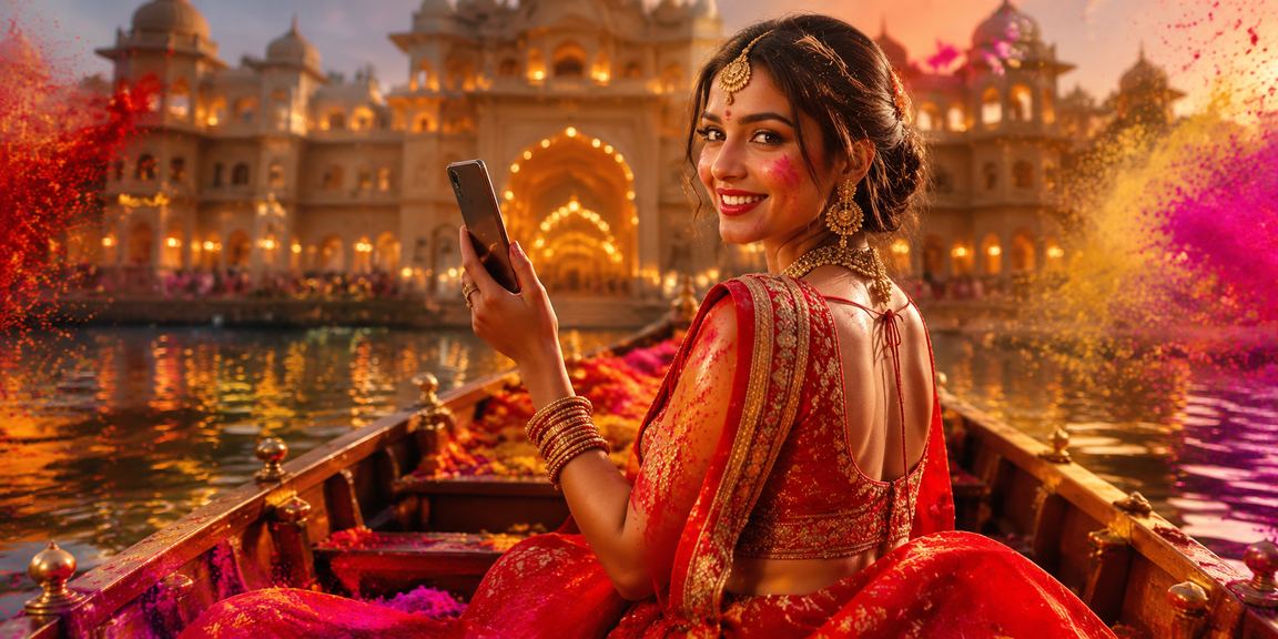 Indian player using mobile casino during Holi festival