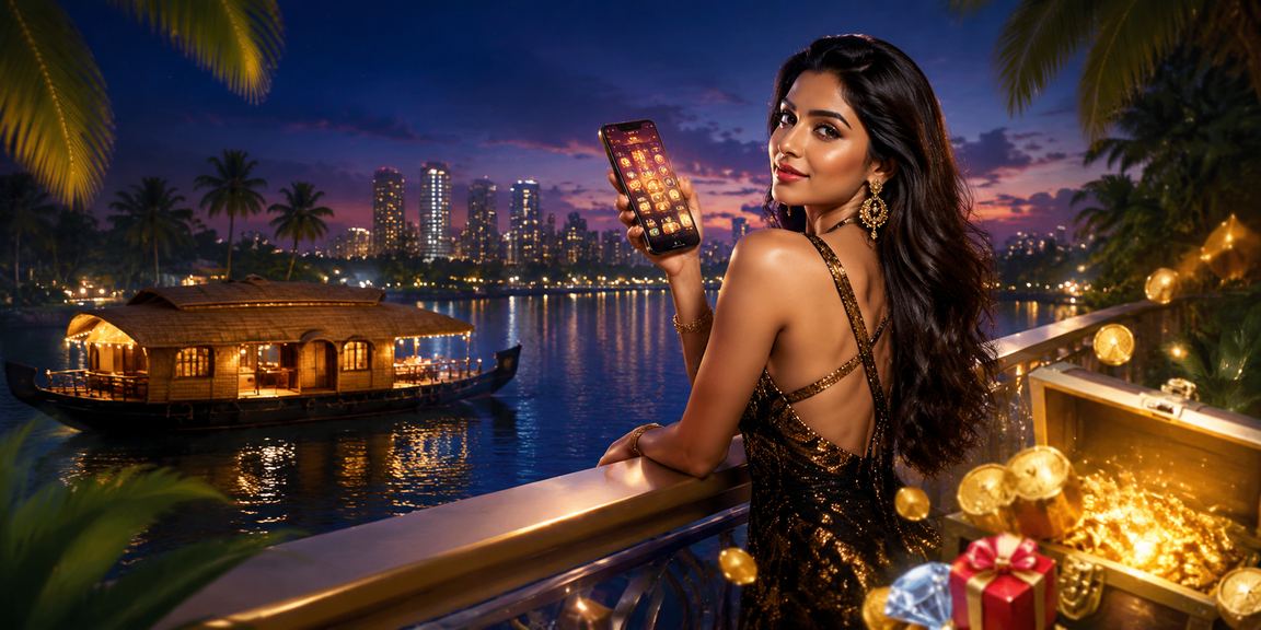 Mobile casino user playing by Kerala backwaters beach in India